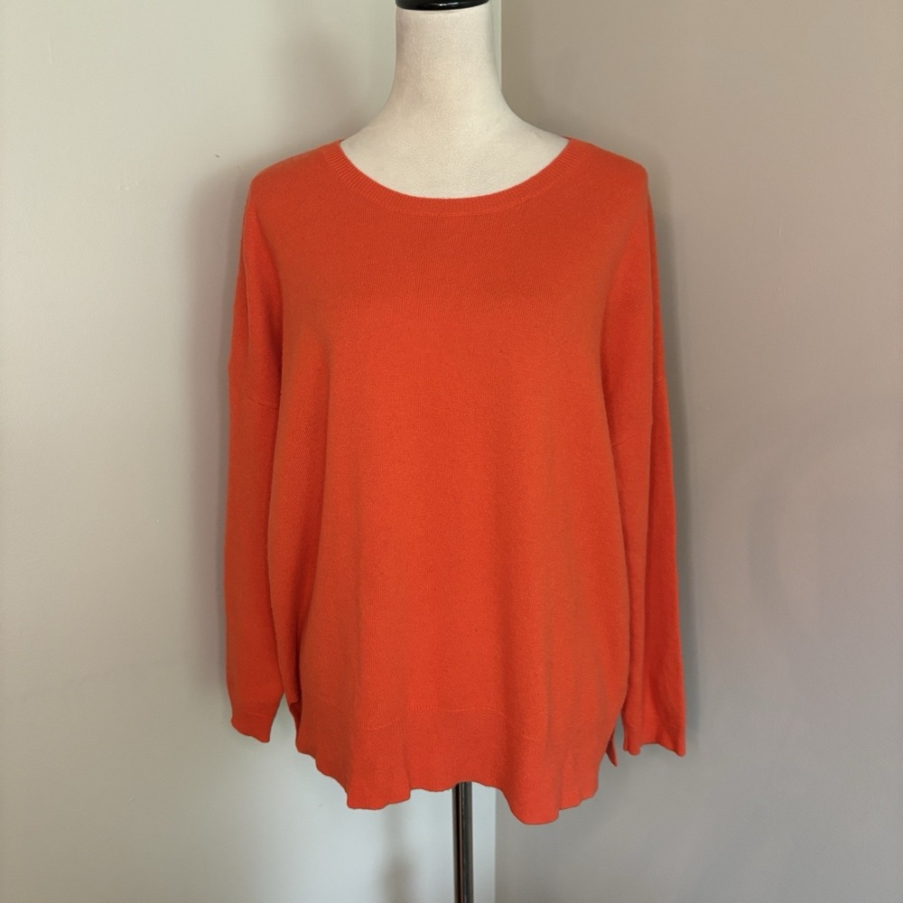 Estheme Studio Cashmere Sweater Medium M Orange Crew Neck Pullover Luxury Knit